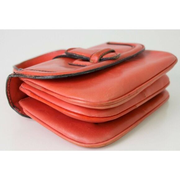 VINTAGE LAMPROM SALMON RED GENUINE LEATHER POCKETBOOK CLUTCH PURSE HANDBAG - Picture 6 of 8